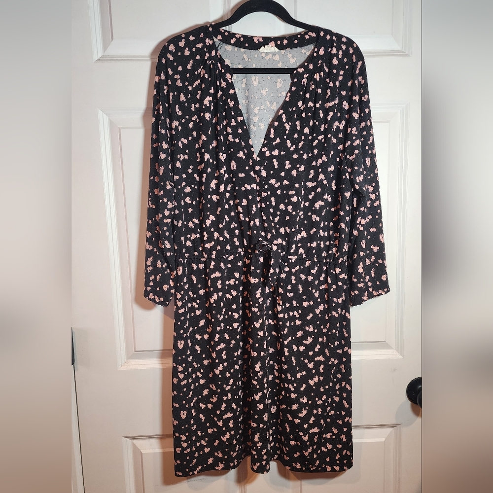 Maison Jules Stretchy Black Pink Floral 3/4 Sleeve Knee Length Dress XXL